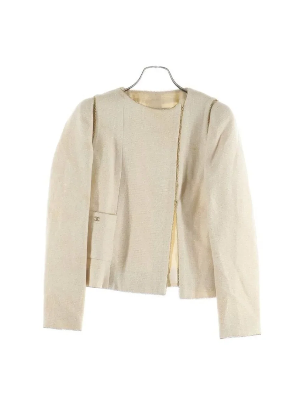 Chanel Vintage Tweed Jacket Cruise Resort CC Logo Short Coat Beige